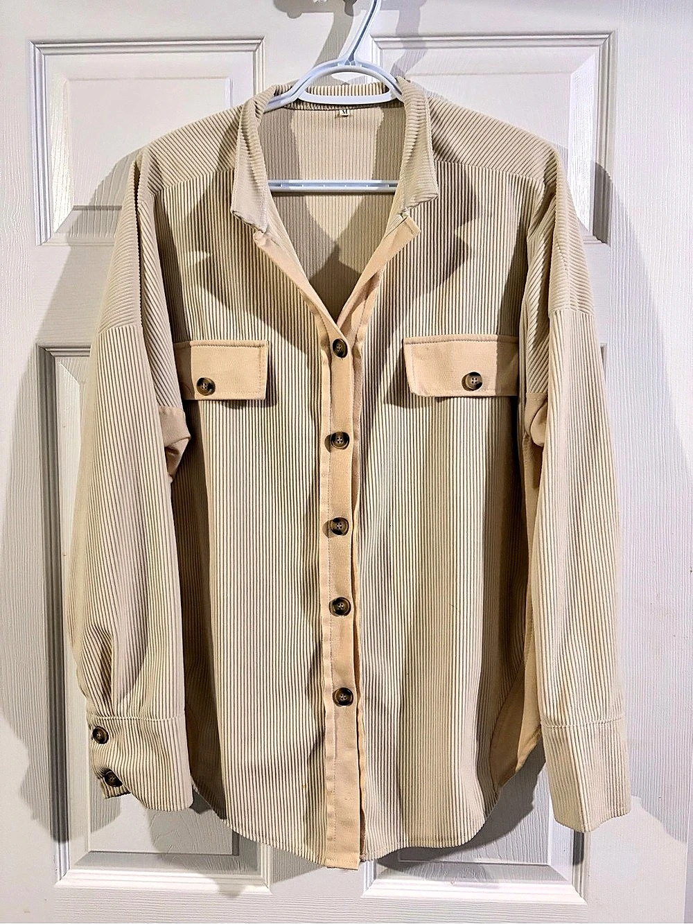 Striped Button Down Shirt in Beige Size Medium